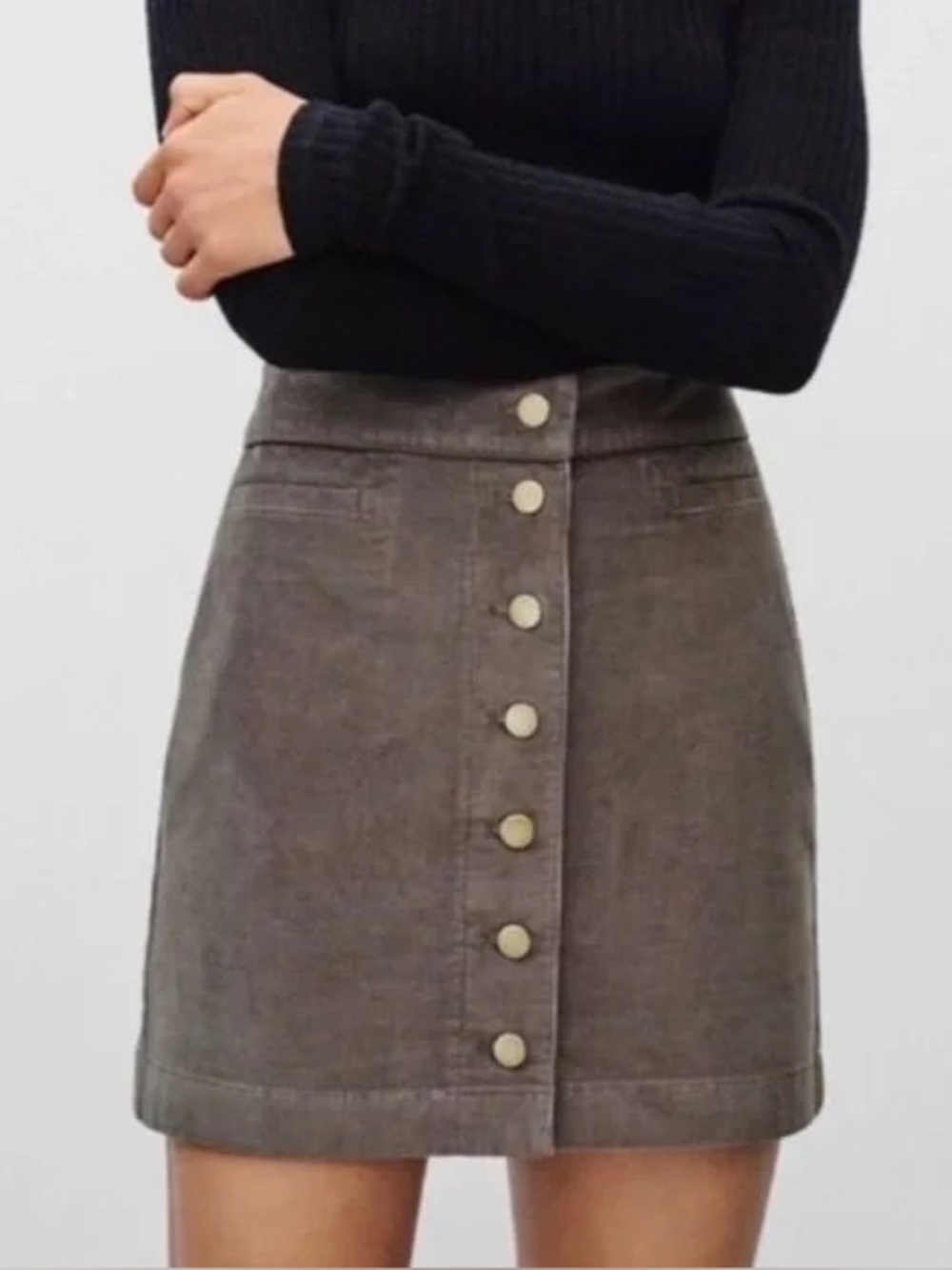 Aritzia Wilfred Button-Front Suede Mini Skirt in Taupe